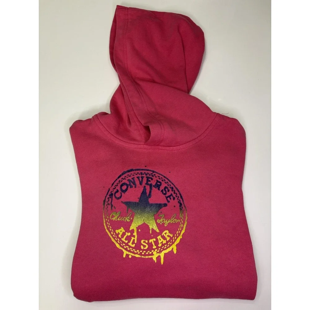 Converse Pullover Hoodie Youth XL Hot Pink Hooded Sweater Long Sleeve Graphic